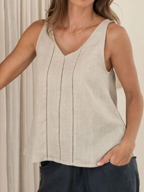 Nomad The Label Giana French Linen Almond Linen Sleeveless Top